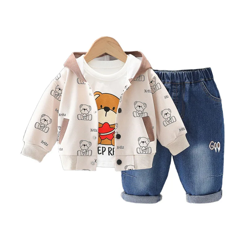 

Children's Autumn Clothes 2024 New Korean Fashion Lovely Cartoon Hooded Long Sleeve Jackets + T-shirts + Pants Kids Boys Outfits