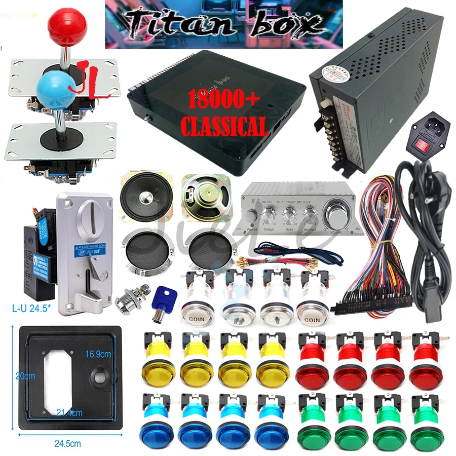 Super Titan Box 18000+ In 1 DIY KIT with Zippy Joystick LED Button Coin Acceptor Amplifier for Arcade Jamma Game Machine Cabinet