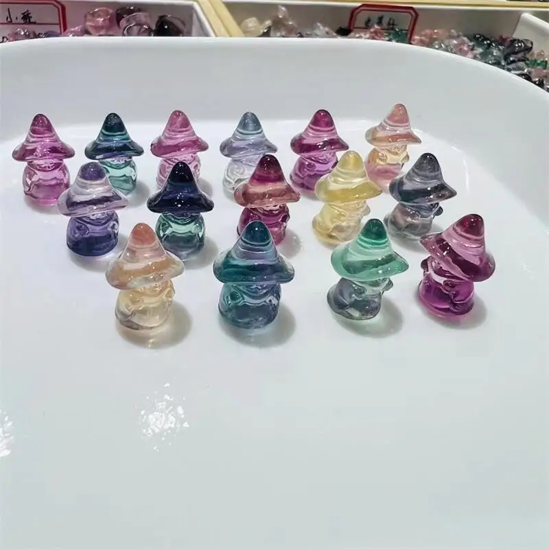 10pcs Natural Rainbow Fluorite Cartoon Mini Wizard Crystal Crafts Energy Gemstone DIY Pendant Healing Jewelry Gift