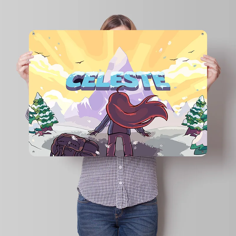 Celeste Game Pixel Art Personalized 3D Textured Metal Poster Wall Art Tinplate Sign for Decoration Room Decor Luxury Wand Deko