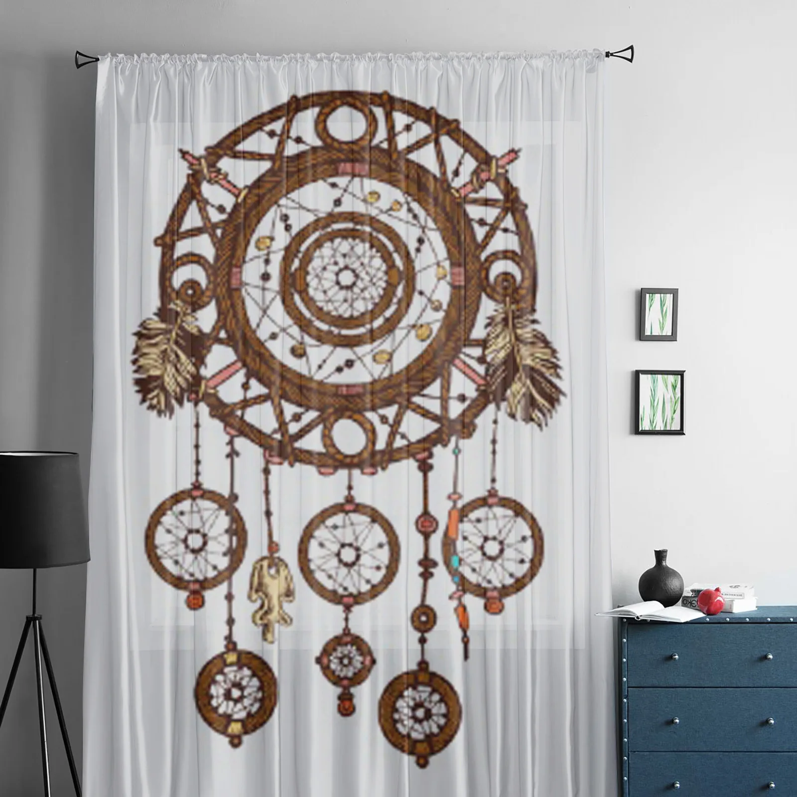 Hand-drawn Dream Catcher Tulle Curtains For Living Room Decoration Modern Veil Chiffon Curtains Bedroom Sheer Drapes