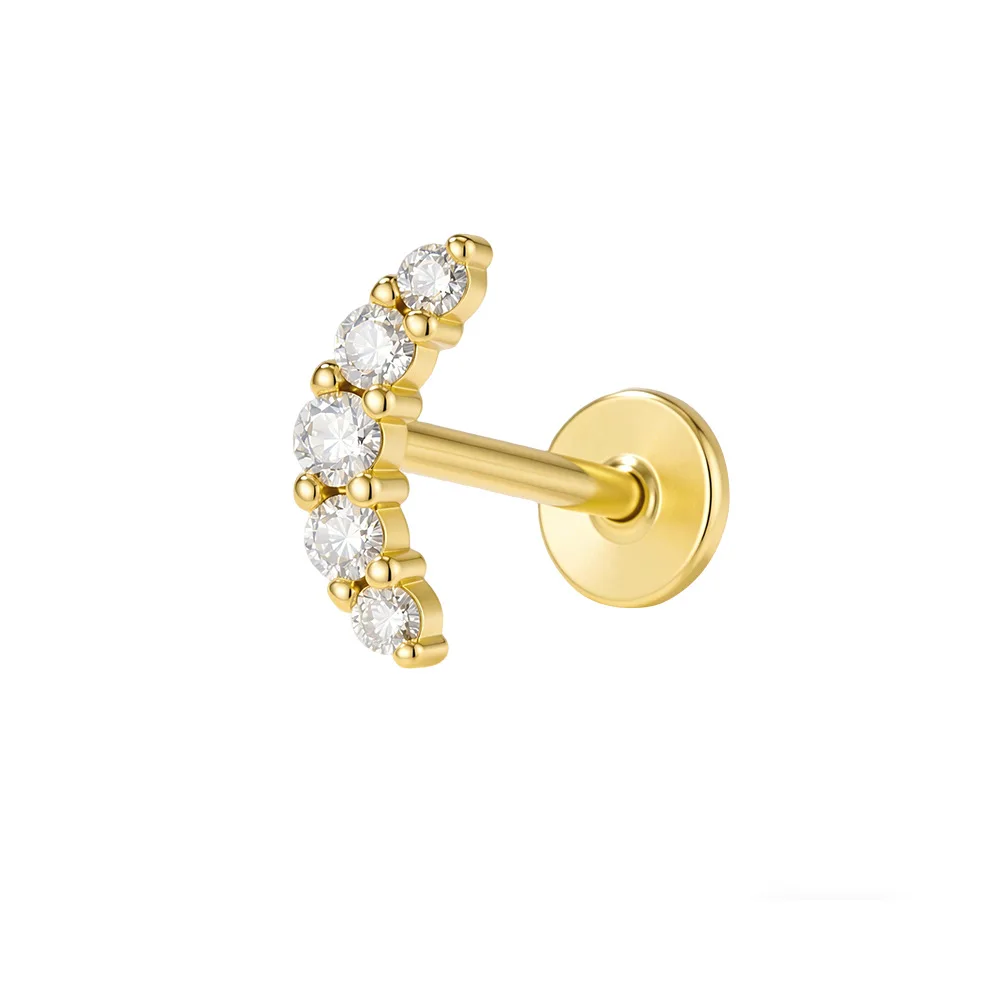 Dave&di European And American New Versatile S925 Pure Silver Daily Versatile Diamond Inlaid Cartilage Flat Head Spiral Puncture