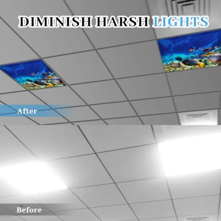 4 Pcs 2 x 2 Feet Fluorescent Light Covers for Ceiling Lights Classroom Magnetic Light Filters for Reducing Harsh Glare Flicker view 3