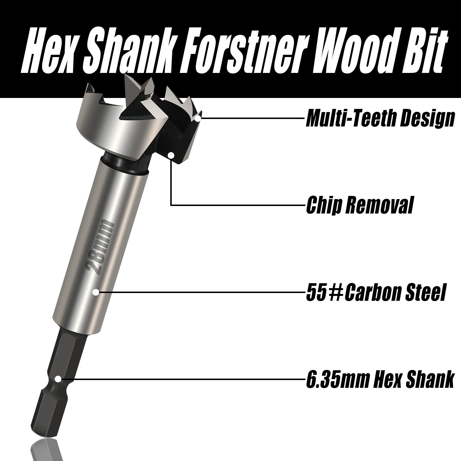 Versery 1 Stück 6-40mm Forstner Holzbearbeitungswerkzeuge Lochsäge Scharnier-Bohrer 1/4"(6,35mm) Sechskantschaft Hochkohlenstoffstahl-Schneider – Detail 2