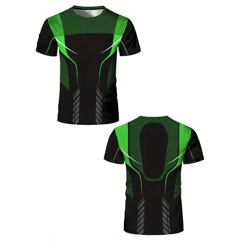 2026 Compression T Shirt Men Short Sleeve Sport Tees Fitness Running Sports M Gym Elastic Quick Dry Plaid Stripe T-shirt Tops