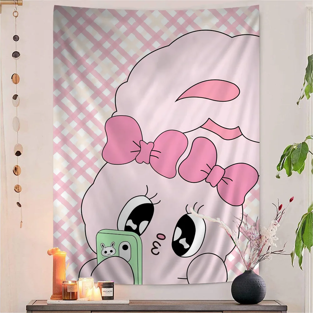 

Cute Esther Bunny Rabbit Chart Tapestry Bohemian Wall Tapestries Mandala Wall Art Decor