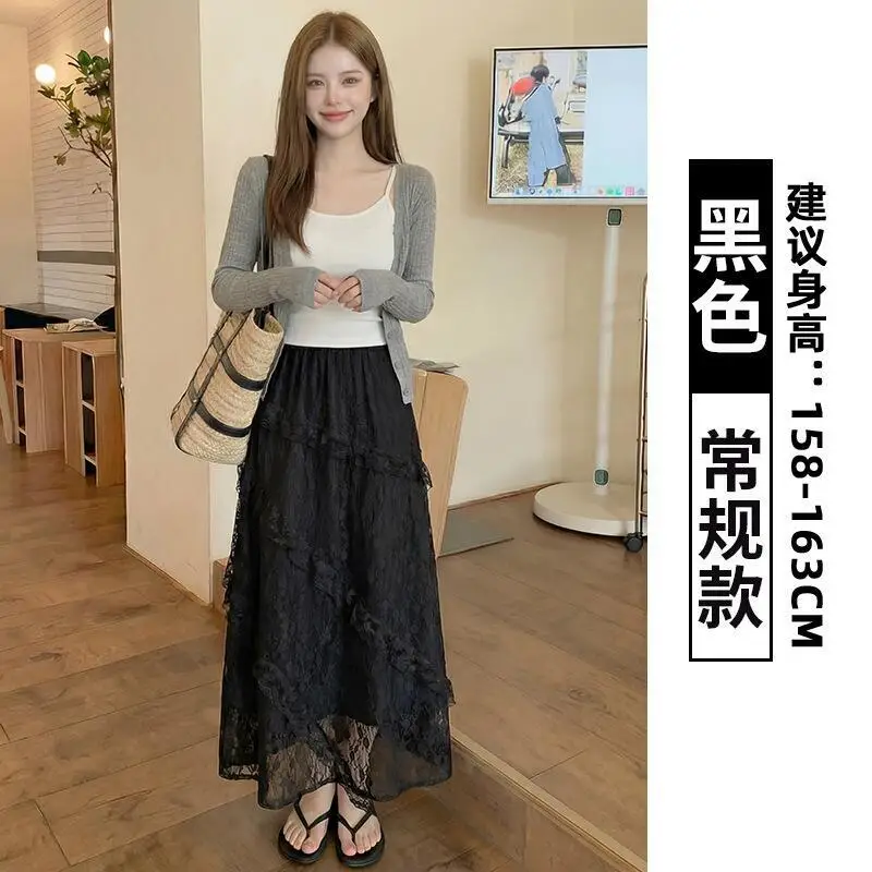 Hot 2026 New Summer Fashion Women High Waist A-Line Lace Half Length Skirt Stylish Versatile Elegant Fairy Style Cute Long Skirt