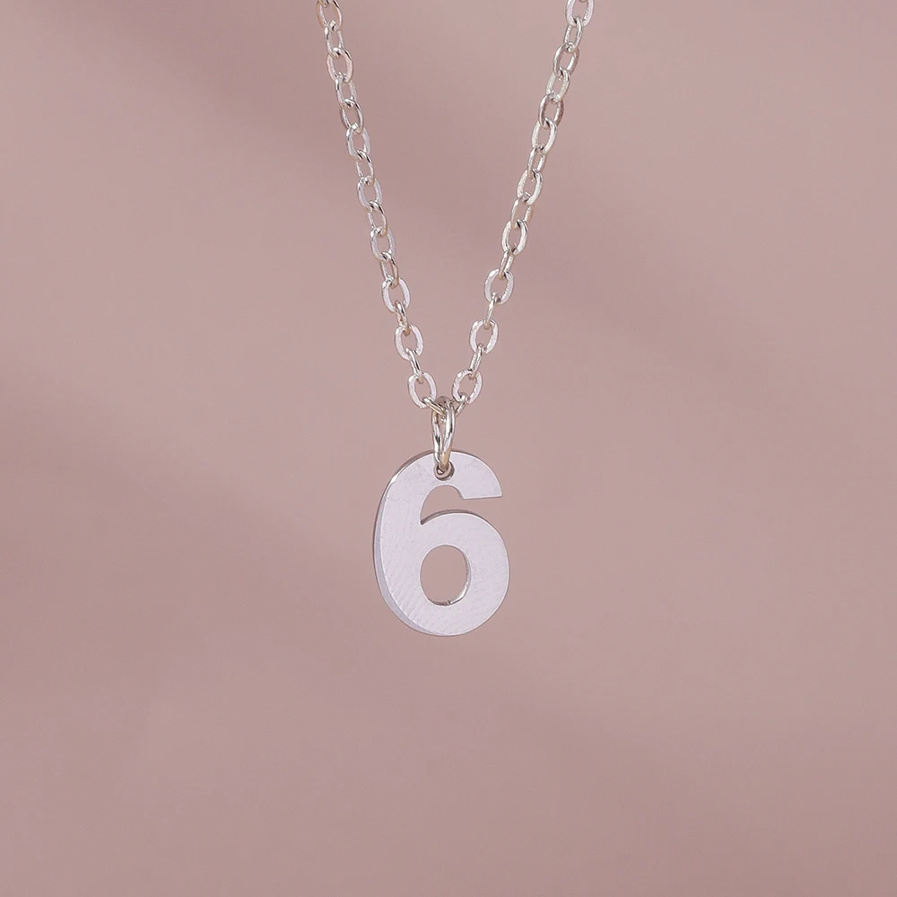 Aihua Mode Glück Initial Nummer 0-9 Anhänger Halskette für Frauen Männer Paar Einfache Arabische Ziffern Halskette Persönlichkeit schmuck – Detail 11