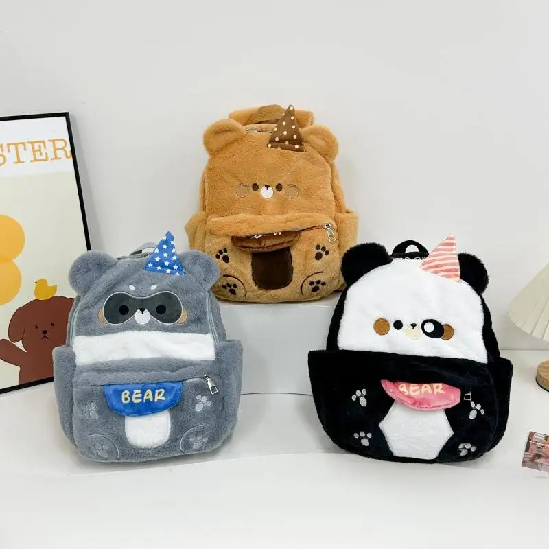 الكرتون الدب الحيوان أفخم على ظهره لطيف محشوة الدب الصغير حقيبة مدرسية سعة كبيرة حقيبة كتف الطالب هدية جميلة