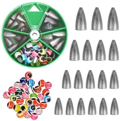 48Pcs Bullet Sinkers Fishing Weights Kit Slip Sinkers Fishing Worm Weights With Fish Eye Beads for Bass Fishing Texas Rigs