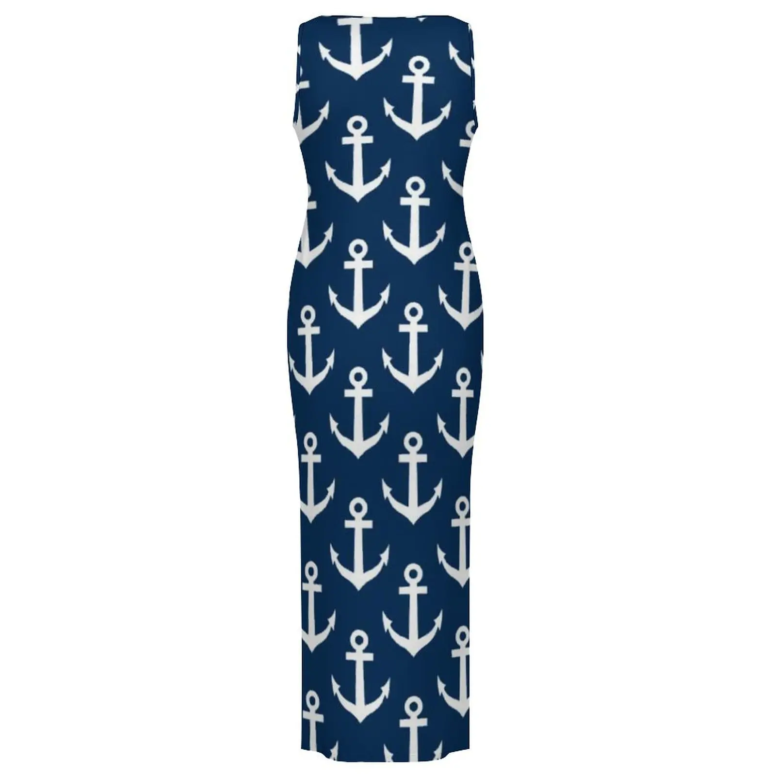 Granatowa sukienka żeglarska bez rękawów wzór kotwicy statku modne sukienki Maxi moda letnia niestandardowa sukienka obcisła DIY duży rozmiar