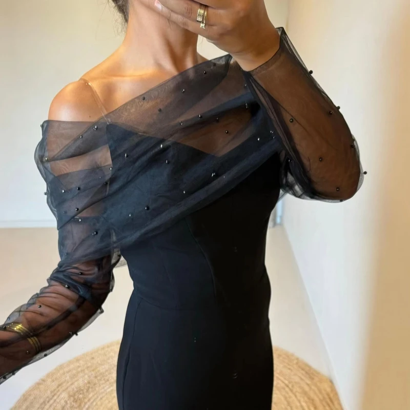 Tulle Bride Wedding Shoulder Wrap Pearl Mesh Long Arm Sleeves Sheer Shrug Top Evening Party Dress Decoration Accessories