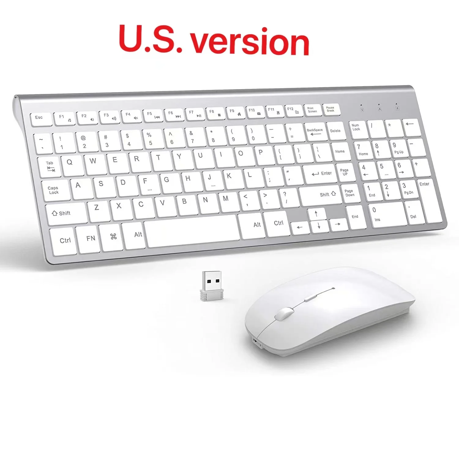 

2.4G Wireless Keyboard and Mouse Combo Ultra-Thin Full Size US Keyboard Slient Click design Rechargeable Mouse for Mac Laptop PC