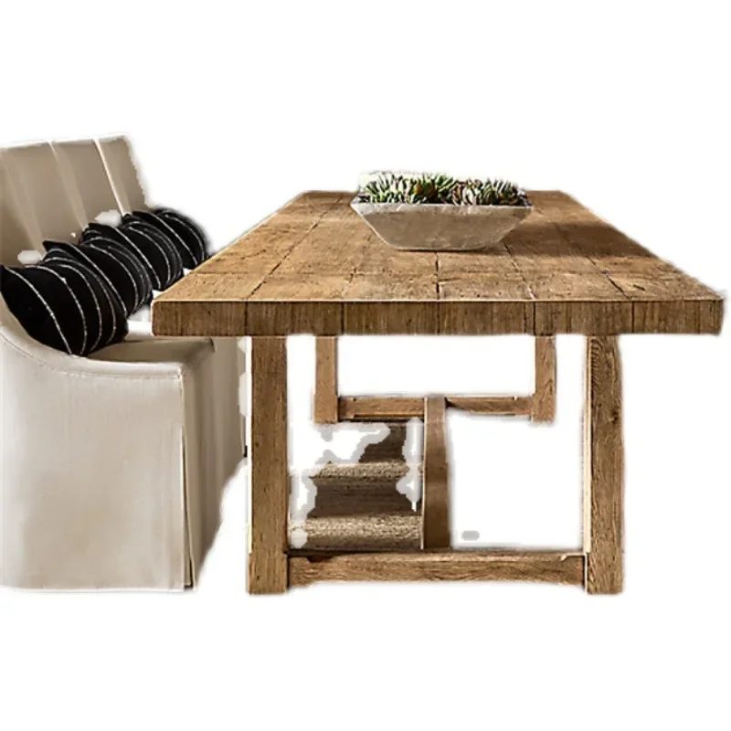 

American dining table modern simple living room all solid wood dining table and chairs European retro small apartment household