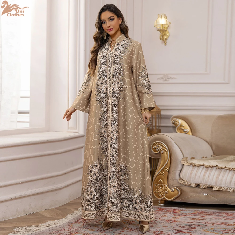 Muslim Dress Women Abaya for Eid Diamond Party Dresses Arab Long Robe Print Abayas Dubai Morocco Kaftan Islam Jalabiya Vestidos