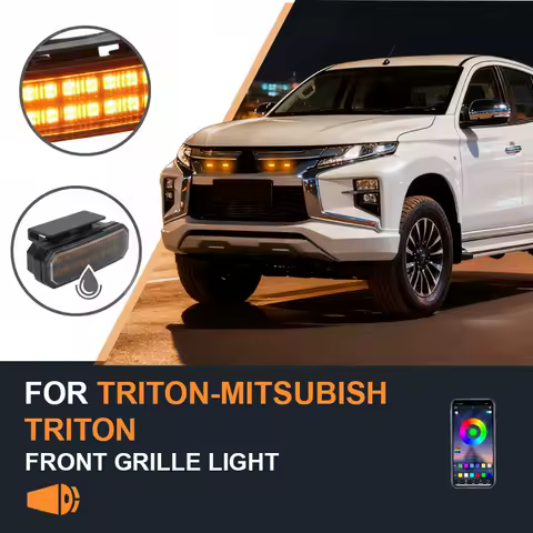FOR MITSUBISH TRITON Specialized center grid small yellow light Front Grille Lights LED Decorative Warning Light Pickup 12V
