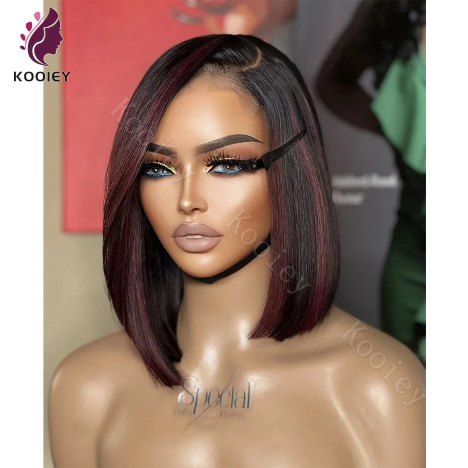 Highlight  Burgundy Lace Front Wigs Human Hair Wigs for Women Ombre 1b/99J HD Lace Frontal Bob Wigs Human Hair 5x5 Glueless Wigs