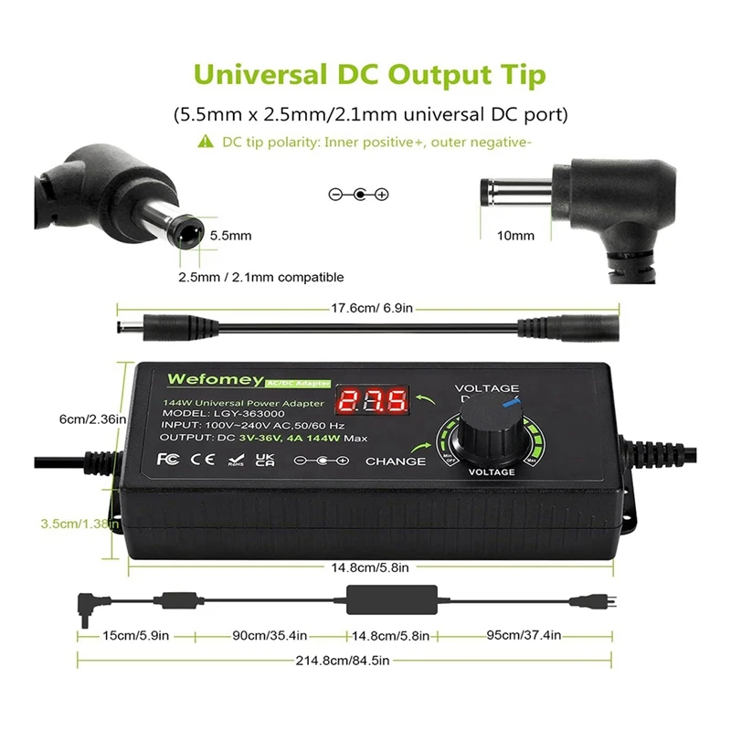 SEWS-3-36V 4A 144W Universal Power Supply 3V 5V 6V 9V 12V 15V 18V 20V 24V 30V 36V Adjustable Variable Switching AC/DC EU Plug