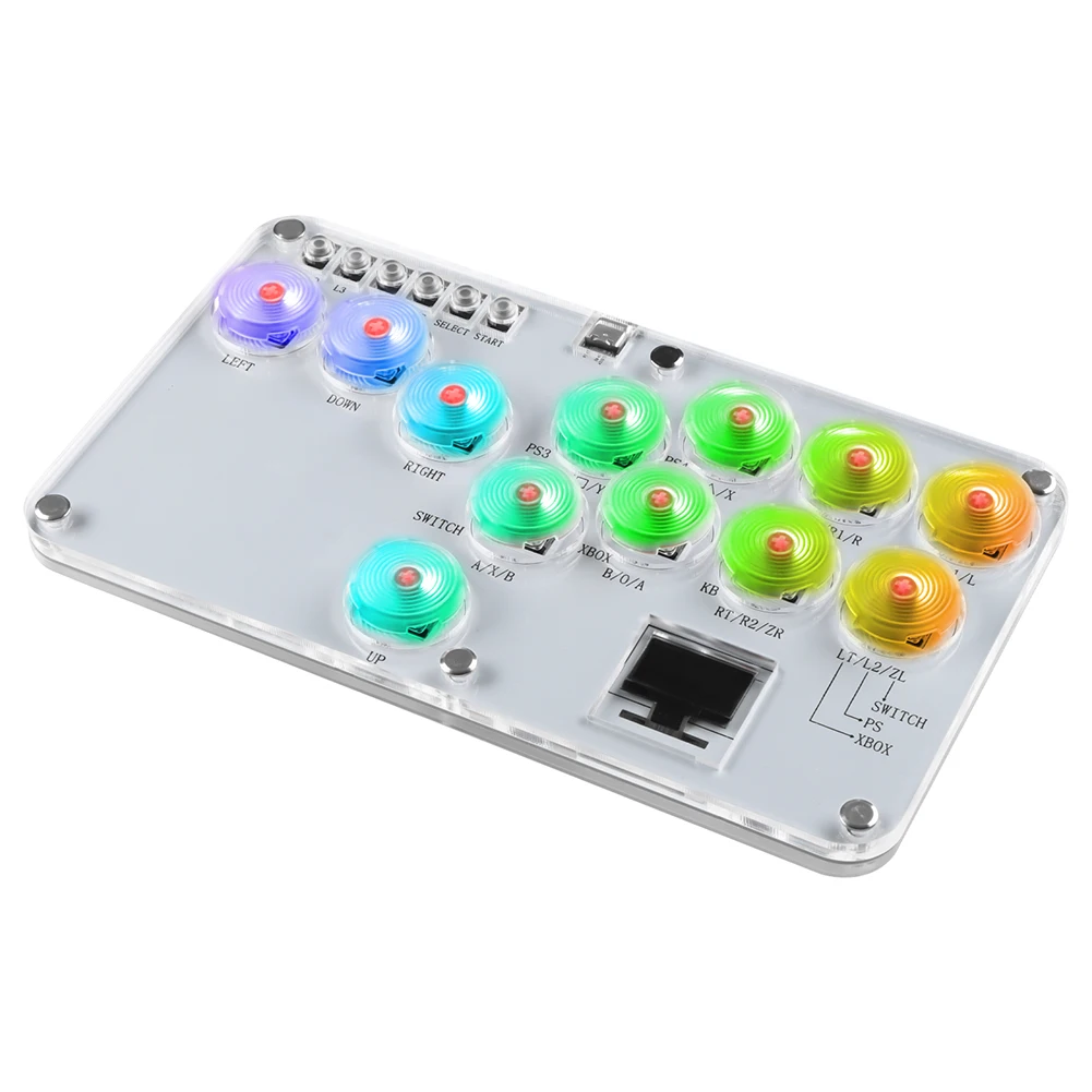 Leverless Controller Fight Sticks 12Keys All-Button Stickless Arcade Stick Custom RGB Keyboard Rims Button for PS4/PS3/Switch/PC