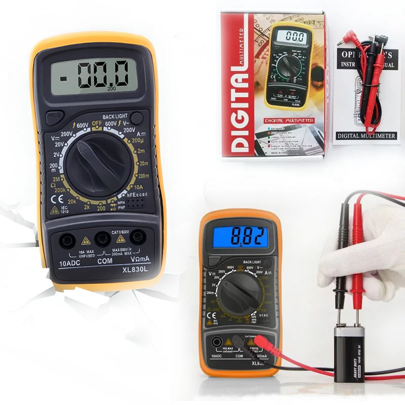 

XL830L Handheld Digital Multimeter LCD Backlight Portable AC/DC Voltmeter DC Ammeter Ohm Voltage Resistance Tester