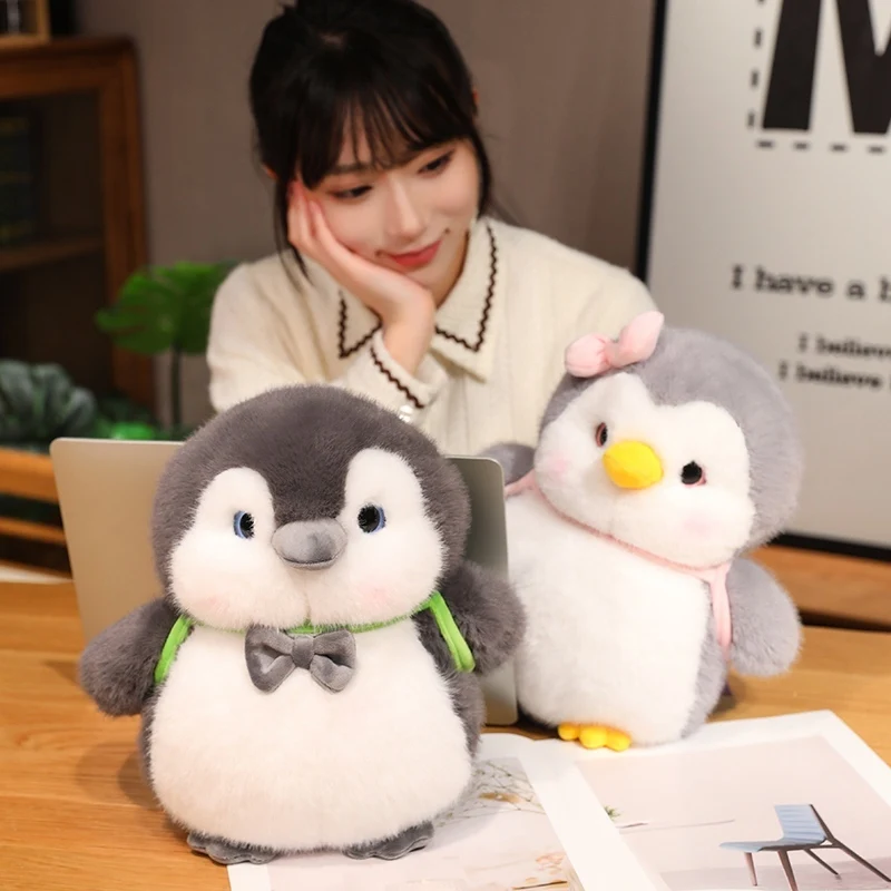 Kawaii delicado artesanal bebê pinguim série brinquedos de pelúcia macio fofo bonito pinguim boneca carregando mini mochila agradável presente