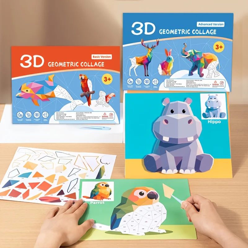 DIY Sticker Puzzle Painting Book Educational Activity Book with Animals Shapes Colorful Stickers Crafts Christmas Halloween Gift