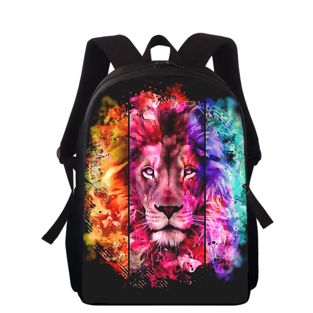 Mochila con estampado 3D De León para niños y niñas, morral con ilustración feroz de 15 pulgadas para escuela primaria, mochilas para libros