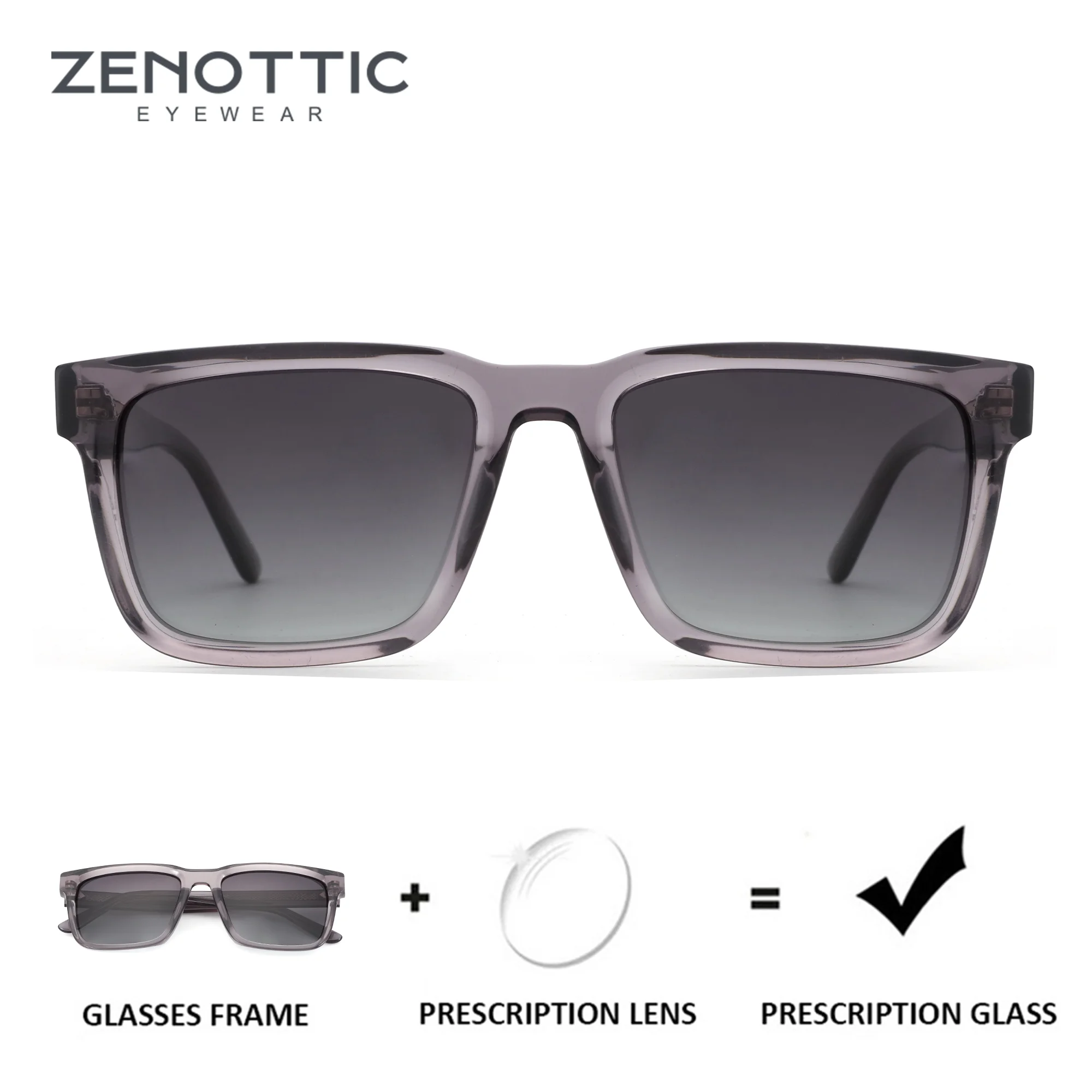

ZENOTTIC L Size Trend Acetate Square Prescription Sunglasses Men Progressive UV400 Polarized Myopia Sunglasses Man Driving Shade