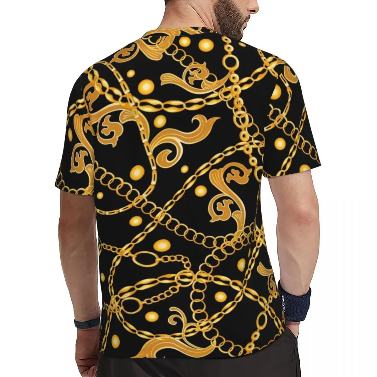 Gold Chains Damask Baroque Gold Chains Running T-Shirt Harajuku T-Shirts Man Vintage Tee Shirt Summer Short Sleeve Clothes