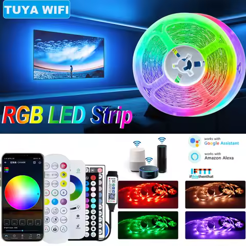 Smart Tuya WiFi LED Strip Lights USB 5050 RGB Lamp Tape PC TV Backlight Room Light Christmas Decor Work With Alexa Google
