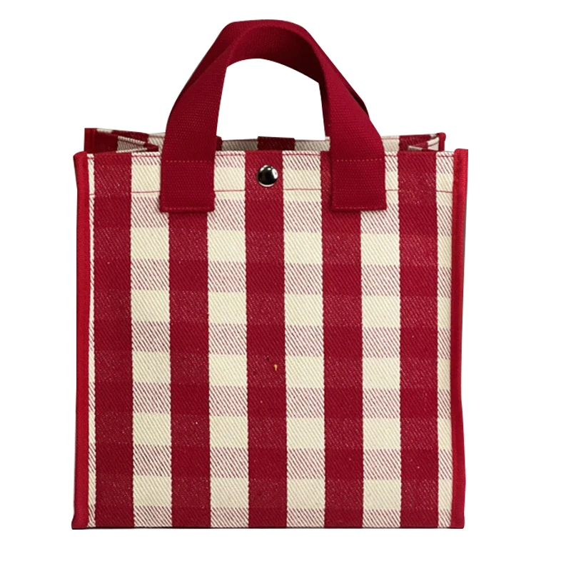 Simple Design Fashion Canvas Women Handbag High Quality Women Bag Red Check Small Square Bag Tote Bag