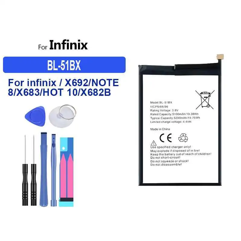 

Аккумулятор мобильного телефона 5200 мАч для Infinix X692 Note 8 X683 Hot 10 X682B Note 8i Высокопроизводительная быстрая зарядка BL-51BX