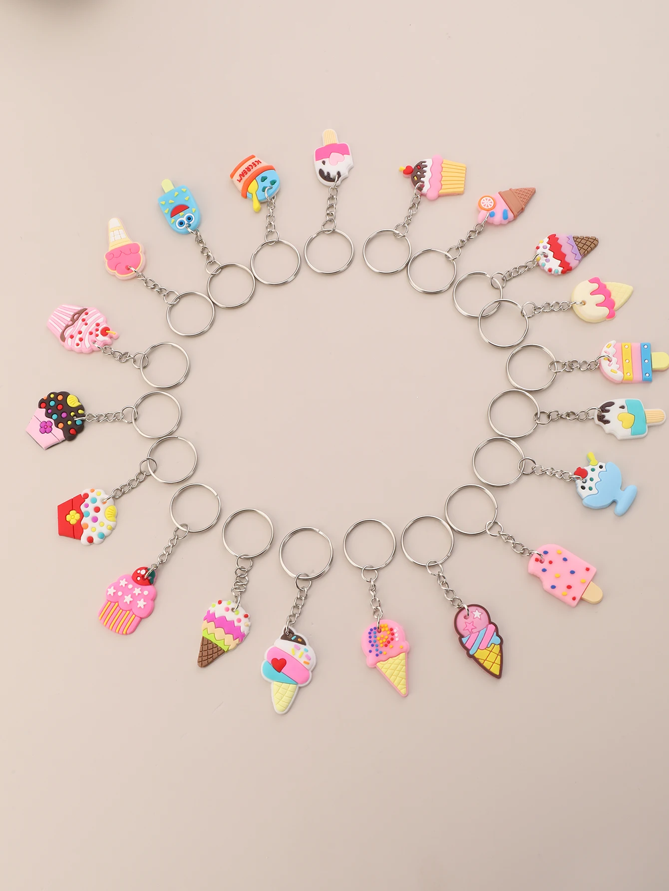 20pcs Fashion PVC Ice Cream Keychain, Cute Bag Key Accessories Pendant For Adults Party Favors Gift Easter