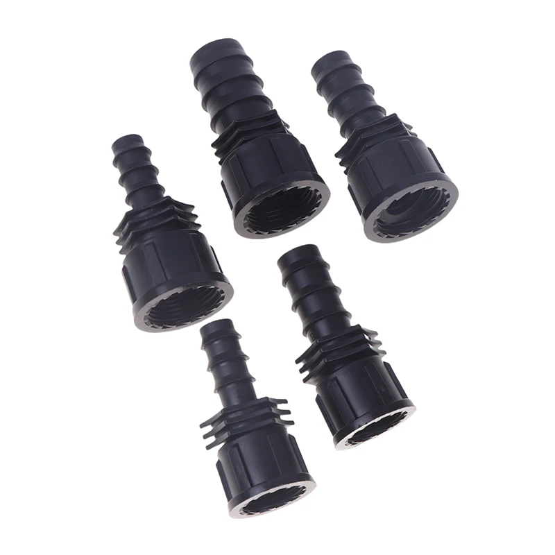 Conector de lengüeta de manguera de PE de 16/20/25mm a rosca de 1/2 3/4 1 pulgada, accesorio de lengüeta de plástico para jardín, riego de invernadero de granja