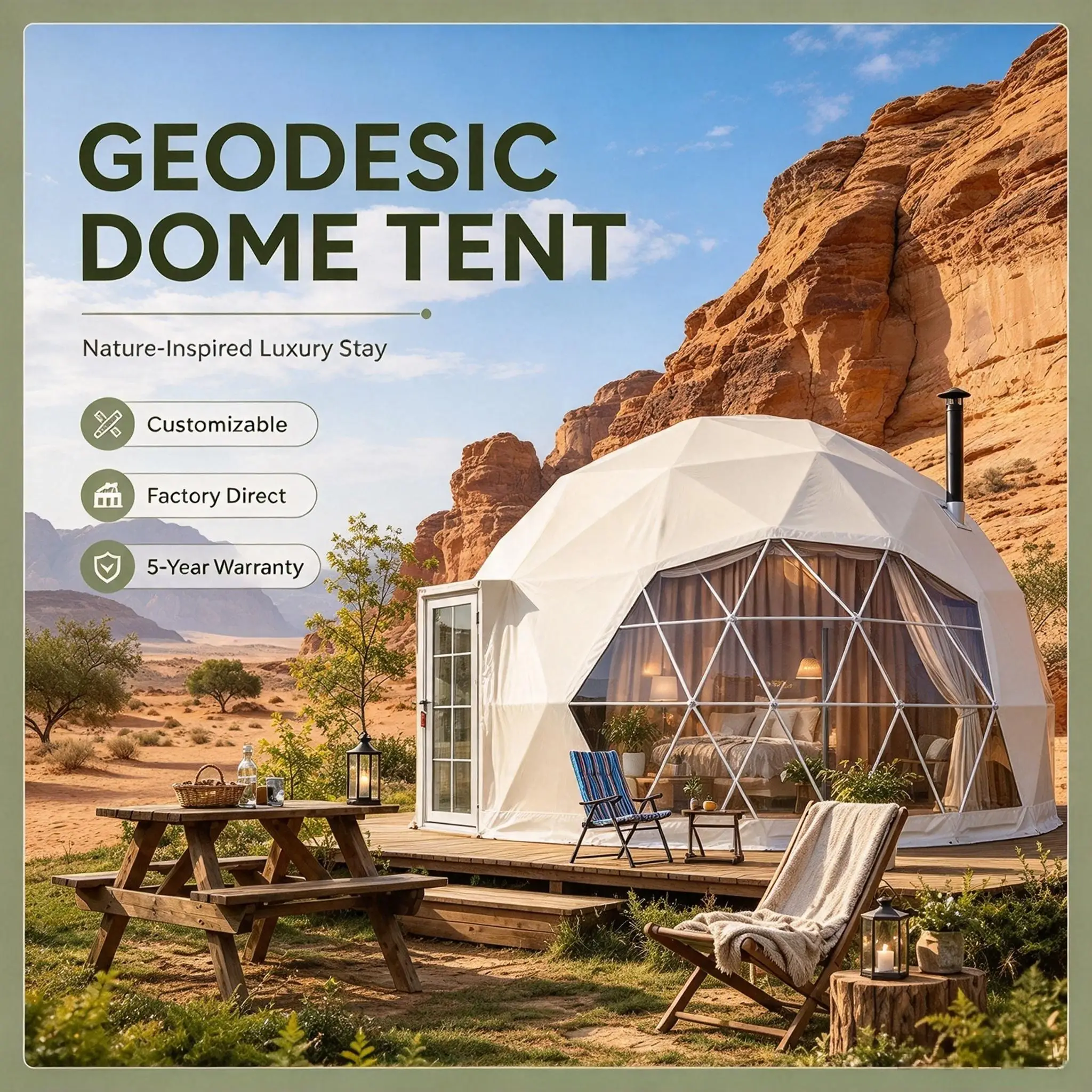 Custom Luxury Round Dome Hotel Tent, Complete Resort Accessories Outdoor Glamping Dome House for Holiday Campsite