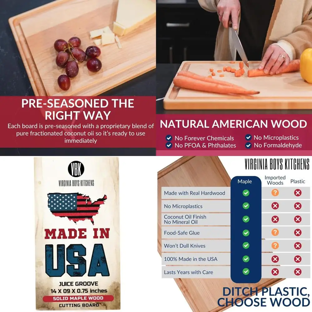 

American-Made Maple Hardwood Butcher Block Cutting Board - Solid Wood
