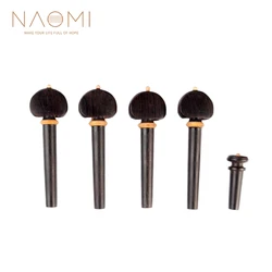 NAOMI  4 PCS Ebony Violin Turning Pegs + 1 Pcs Endpin W/Wood Decoration Violin Good Replacement Violin Accessories New