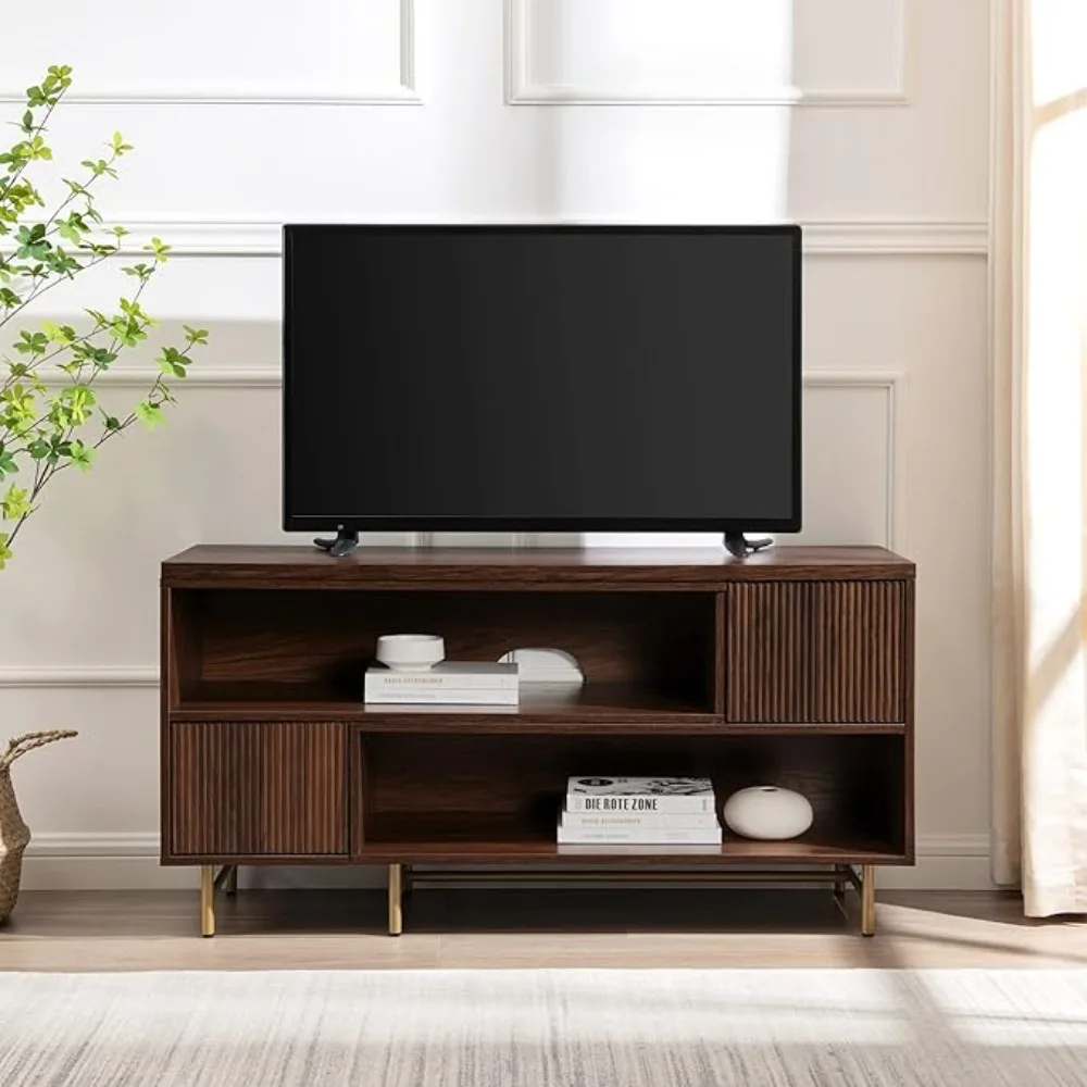 Lowen Contemporary Fluted-Door Extendable TV Stand for TVs Up to 55 Inches 47 Inch Dark Walnut Freight Free Cabinet Furniture