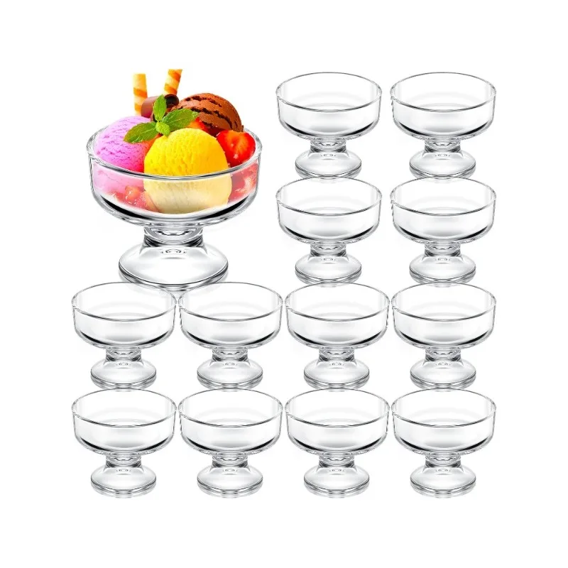 12 Pcs Glass Ice Cream Bowls Set 9 oz Mini Dessert Bowls Small Clear Ice Cream Cups Parfait Sundae Trifle Bowl