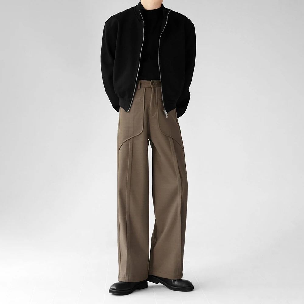 High-Grade Three-Dimensional Stitching Luxury Pants Men 2025 Spring New Loose Straight Casual Suit Pants Woolen Wide-Leg Pants