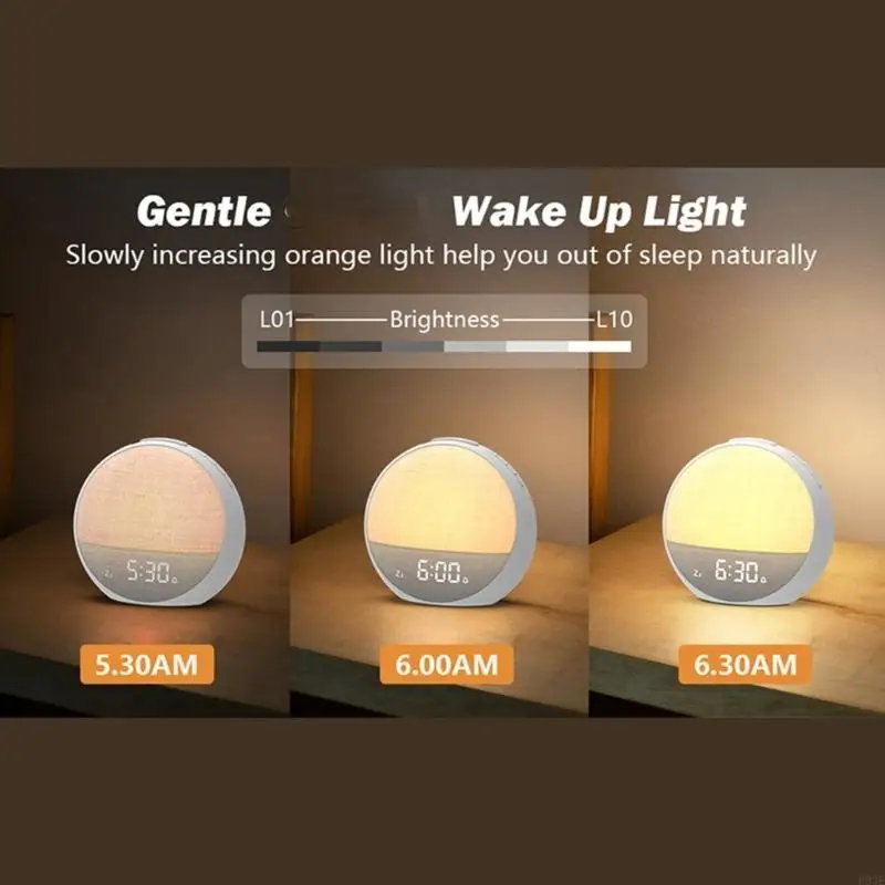 Modern Sunrises Alarm Clock With Brightness Adjustment And 30 Soothings Sound Gentle Wake Up Light Dimmable Clock B03E view 4