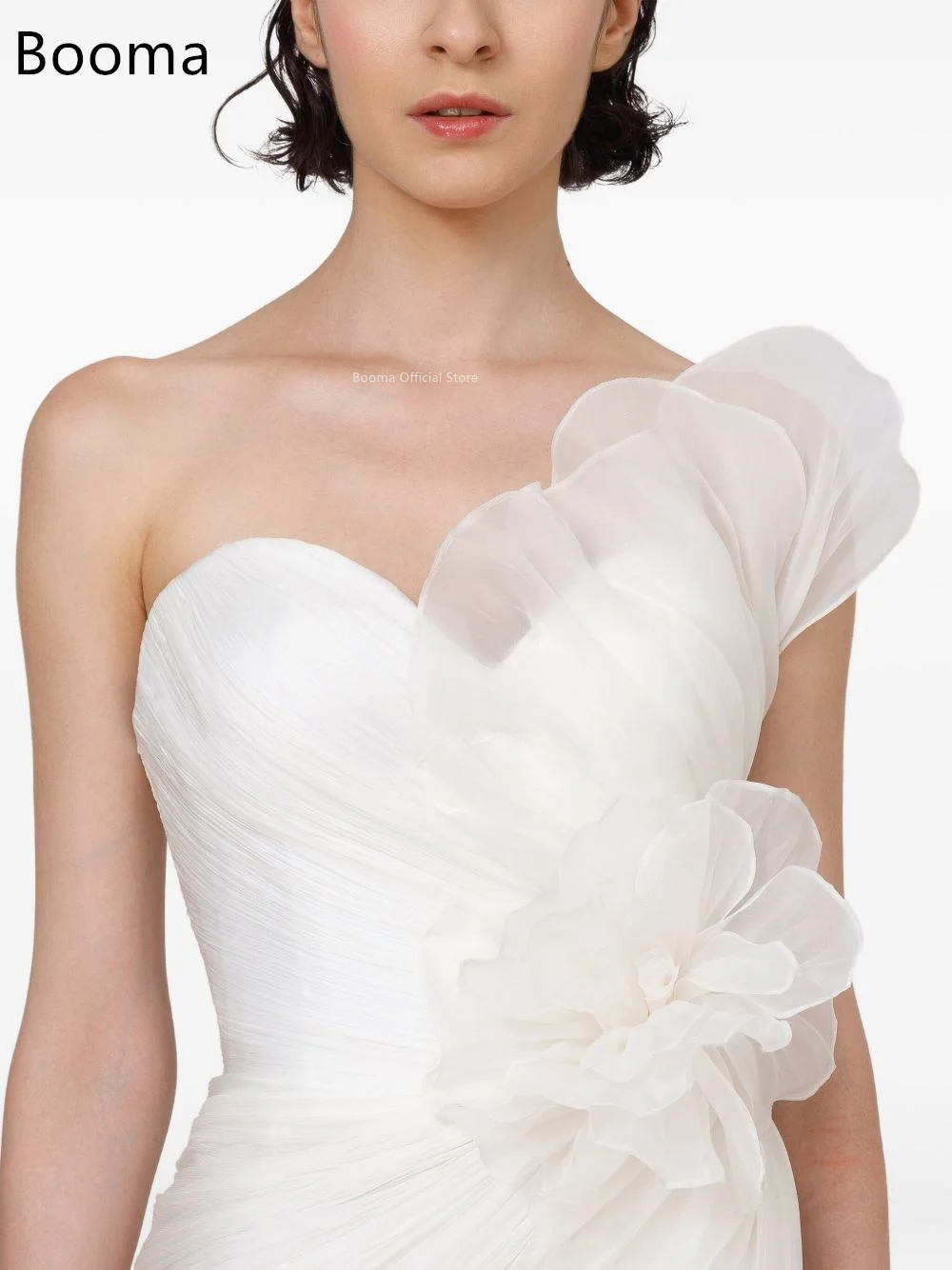 Booma Meerjungfrau, trägerlos, mit Falten, Blume, elegante Brautkleider, ärmellos, seitlich geteilt, Brautkleid nach Maß