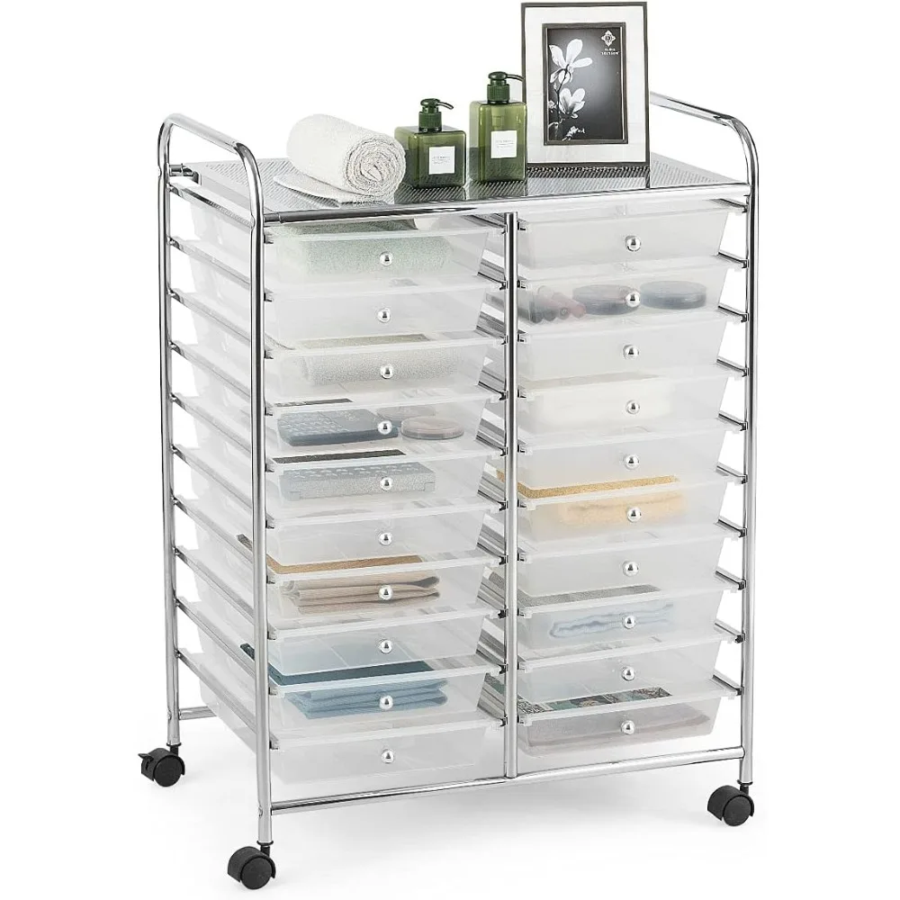 

20-Drawer Rolling Storage Cart, Multifunctional Art Craft Organizer Cart, Mobile Utility Storage Cart with Removable Drawers &