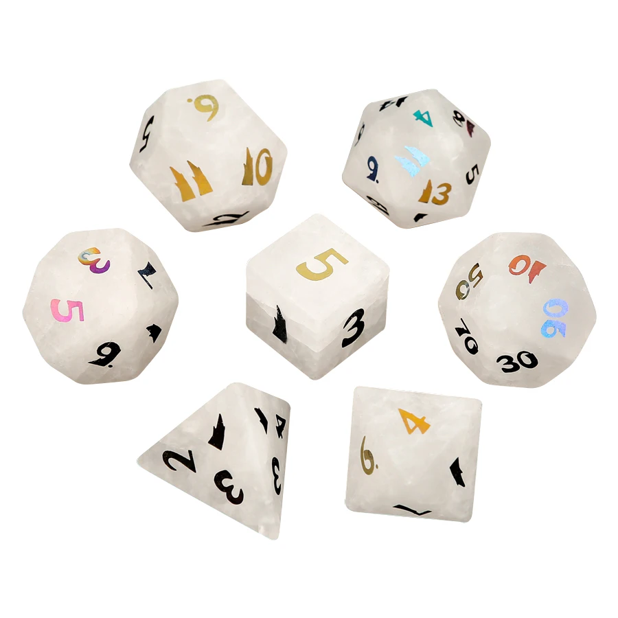 New Natural White Crystal Polyhedral DND Crystal Dice Ornaments Jewelry 8 Types Plating Fonts To Choose From Accept Custom