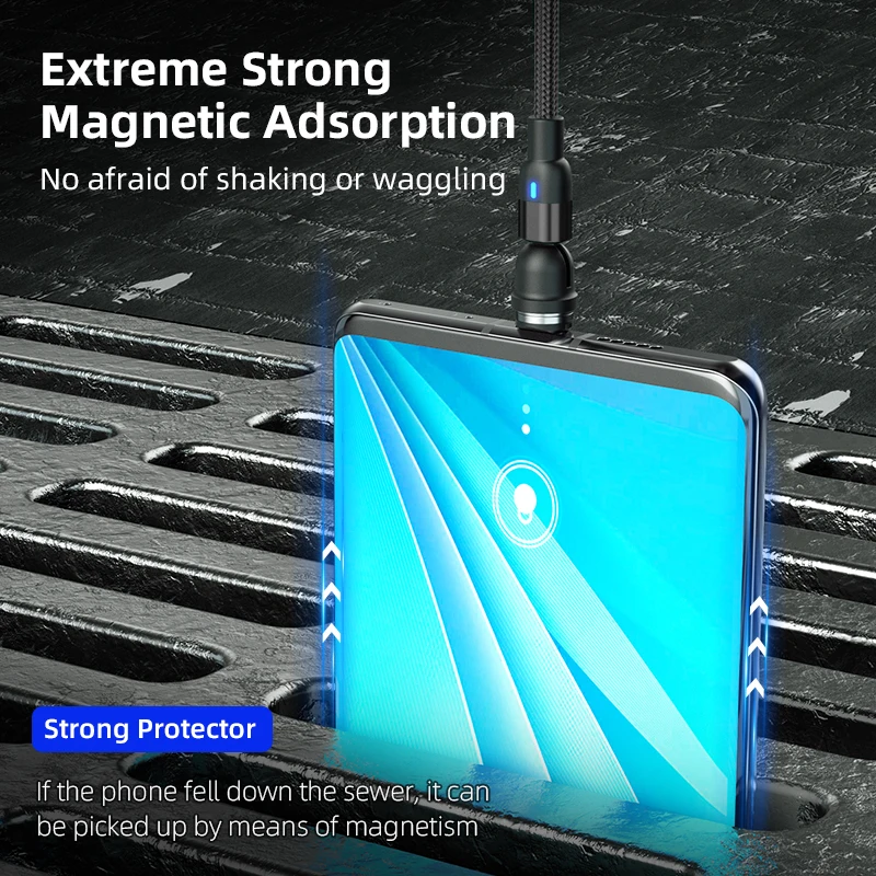 Magnetic Cable USB Type C Cable 2.4A 540 Rotate Micro Charger 1M 2M Mobile Phone Charging Cable For Samsung Xiaomi Redmi