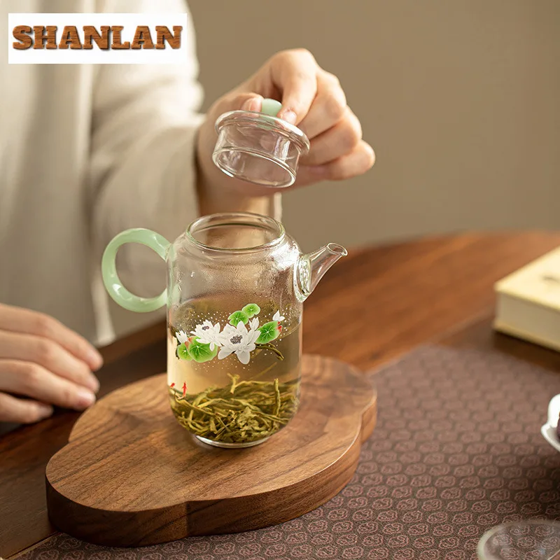 300ml High Borosilicate Glass Tea Pot Creative Fish Playing Tea Pot Heat-resistant Glass Pot With Green Handle Tea Maker Gifts