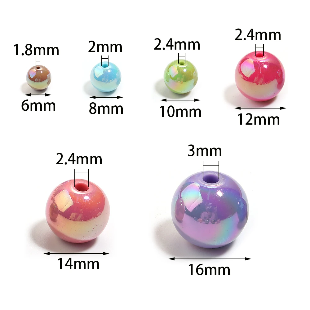 20-200Pcs 6-16mm UV Plating Acrylic Beads Round Loose Spacer Beads For Jewelry Making DIY Handmade Bracelet Necklace Accessories