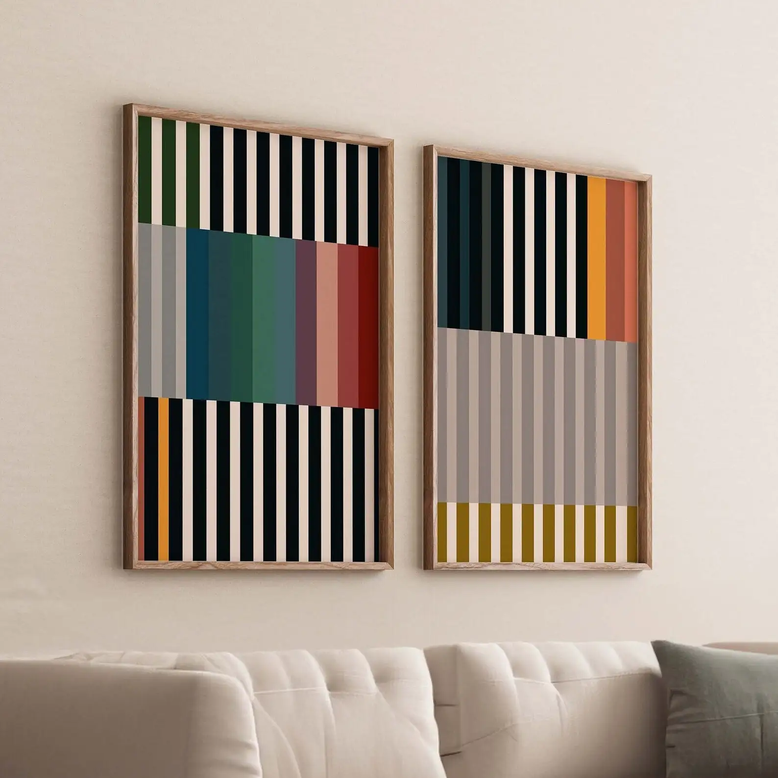2pcs/set Modern Minimalist Abstract Striped Canvas Painting - Geometric Wall Art Poster, Decorative Prints for Living Room Decor
