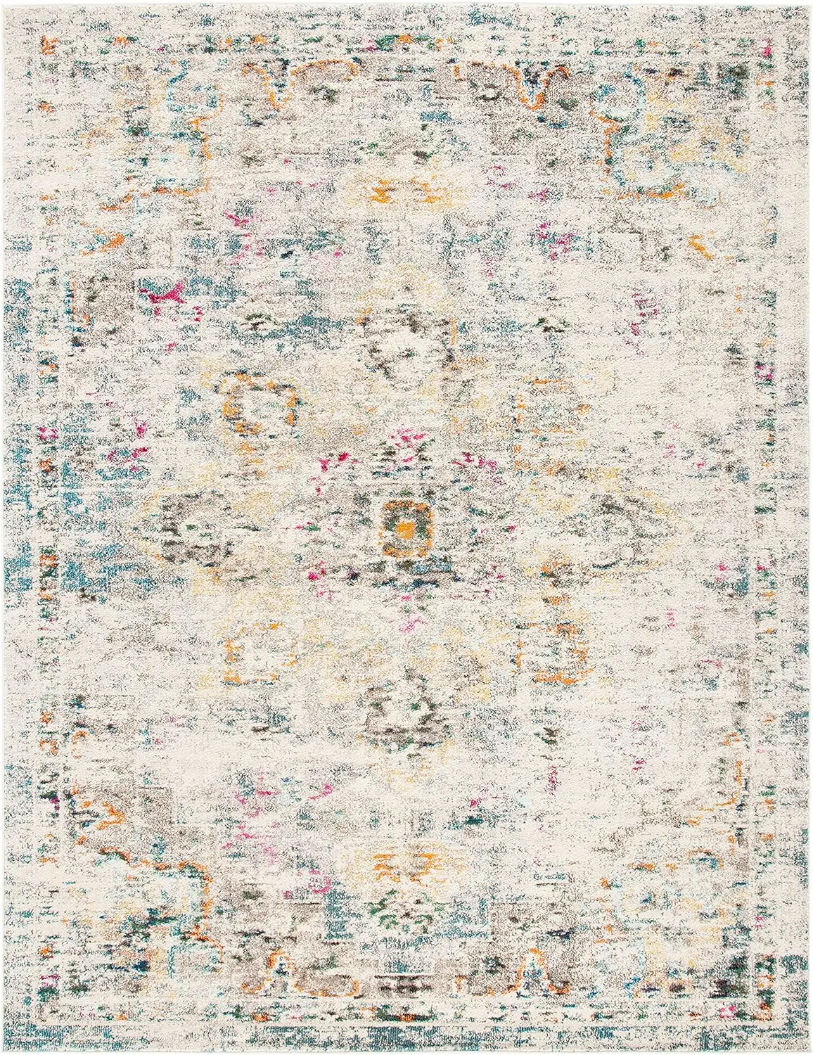 

SAFAVIEH Madison Collection Area Rug - 10' x 14', Grey & Gold, Boho Chic Medallion Distressed Design, Non-Shedding & Easy Care