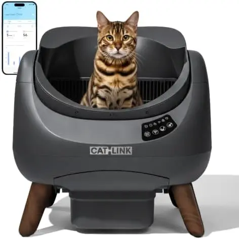 Open Top Self-Cleaning Cat Litter Box for Multiple Cats, 20 Liners | Health Tracking, APP Control, Anti-Pinch Safety